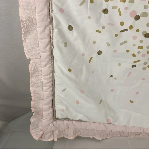 Lambs & Ivy Baby Blanket Pink Gold Confetti Heart Ruffle Trim 2016 - Picture 5 of 13